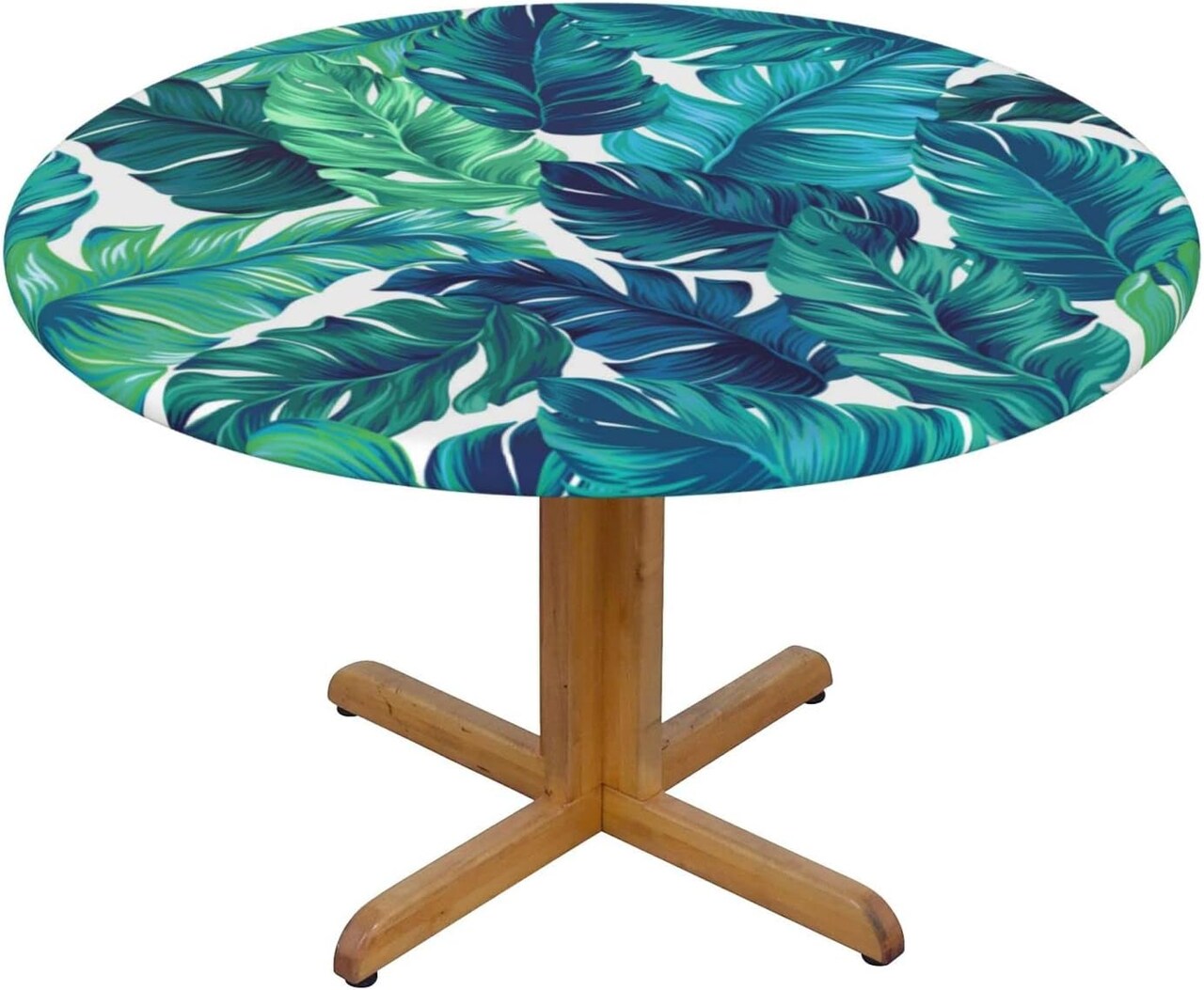 Tropical Palm Leaves Tablecloth Elastic Edge Fitted Table Cloth Waterproof Polyester Hawaiian Green Leaf Round Table Cover
